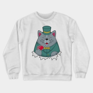 Cat at Poker with Poker cards Crewneck Sweatshirt